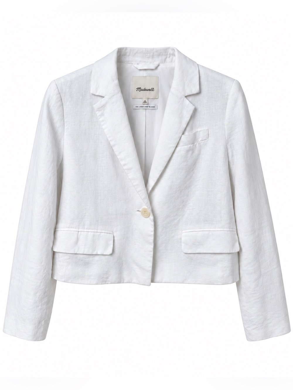 Madewell White Cropped Single-Button Blazer